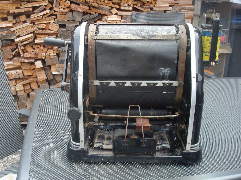 Antieke handbediende omdruk - sjabloonmachine ., Antiek en Kunst, Ophalen