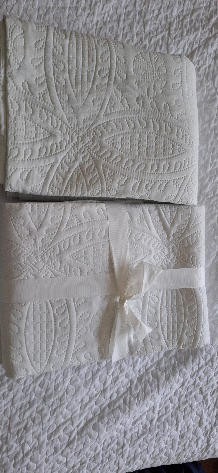 Creme gewatteerd sprei met patroon, Ophalen, Eenpersoons, Wit