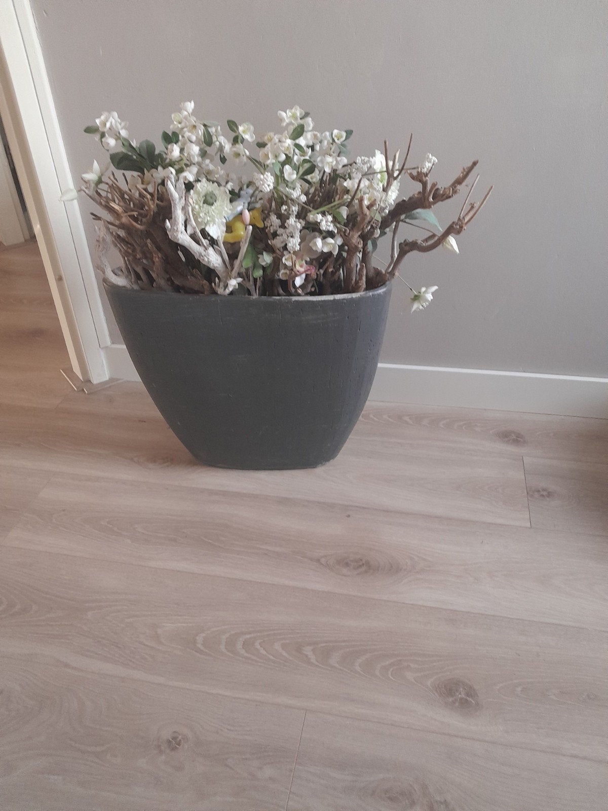 2 Grote donkergrijze bloempot, Gebruikt, 40 cm of meer, Rond, Ophalen of Verzenden