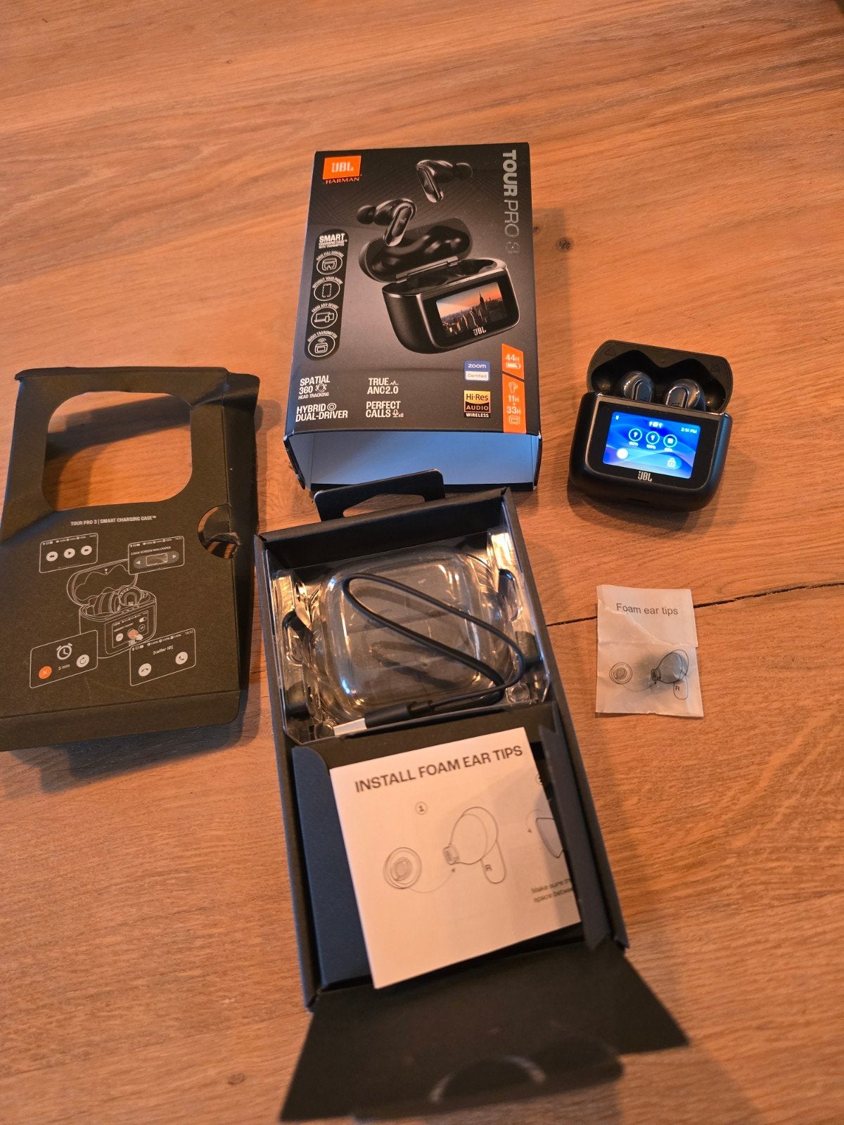 JBL Tour Pro 3 tws zwart bluetooth in ear oortjes + set foam, Bluetooth, Zwart, In gehoorgang (in-ear), Ophalen of Verzenden