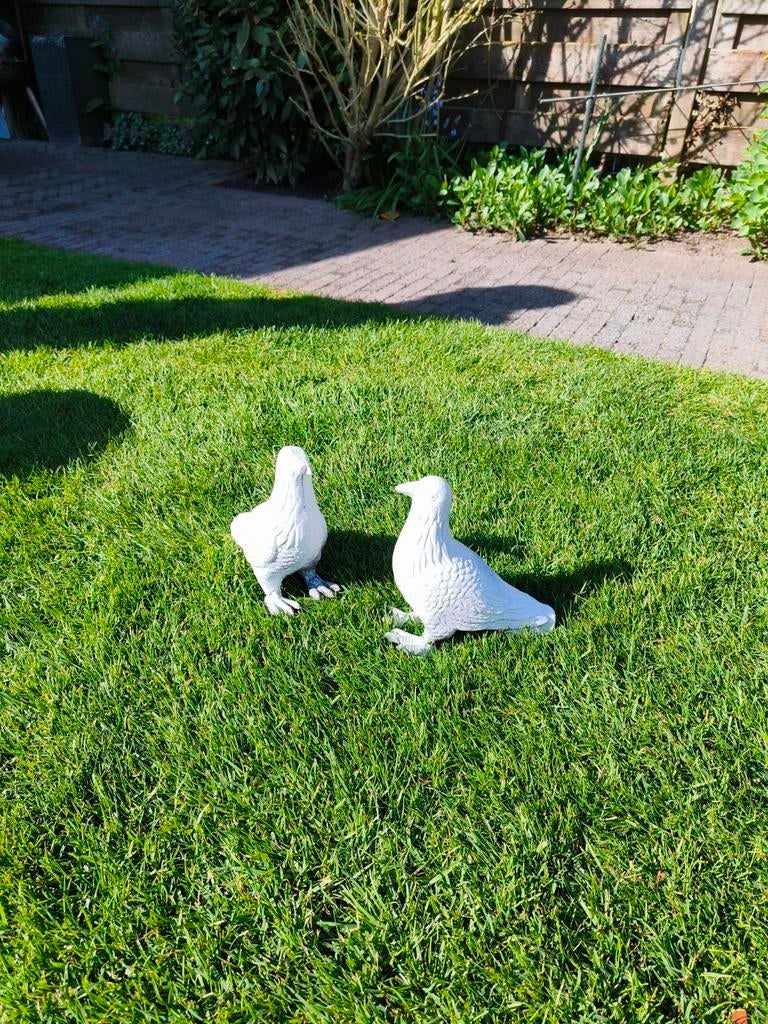 Twee witte duiven tuinbeelden, Tuin en Terras, Tuinbeelden, Zo goed als nieuw, Dierenbeeld, Overige materialen, Ophalen of Verzenden