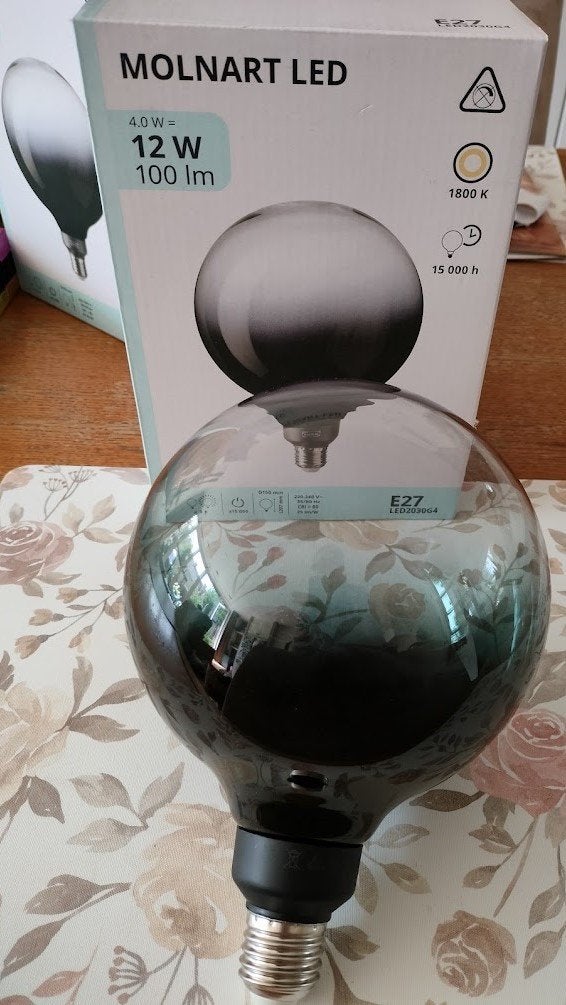 IKEA MOLNART decoratieve LED-lamp E27 – zwart gerookt glas, Led-lamp, Nieuw, IKEA, E27 (groot)