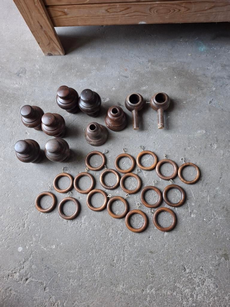 Houten gordijnringen en stops 17x, Ophalen of Verzenden, Minder dan 100 cm