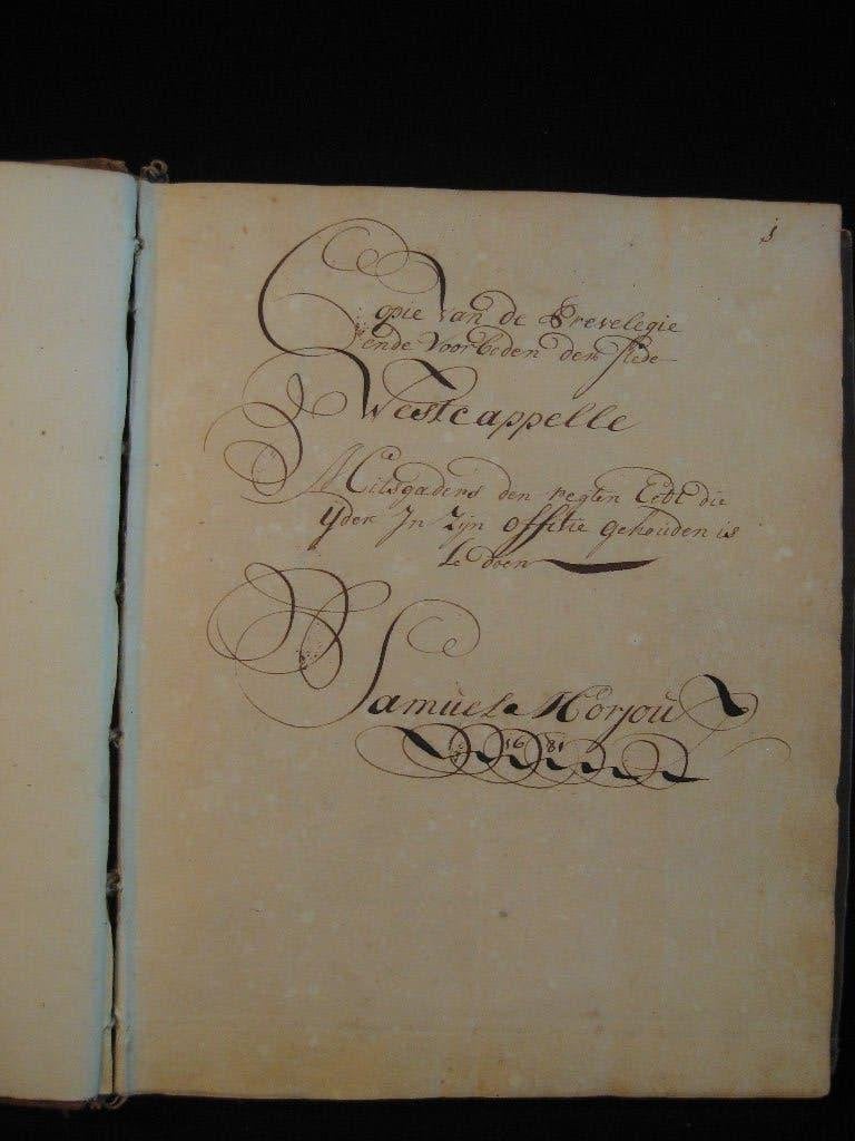 Samuel Morjou, Copie Prevelegie van de stede Westcappelle, Antiek en Kunst, Ophalen of Verzenden