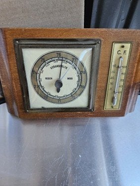 Mooi jaren 50 barometer en thermometer in werkende staat..., Ophalen of Verzenden, Gebruikt, Weerstation