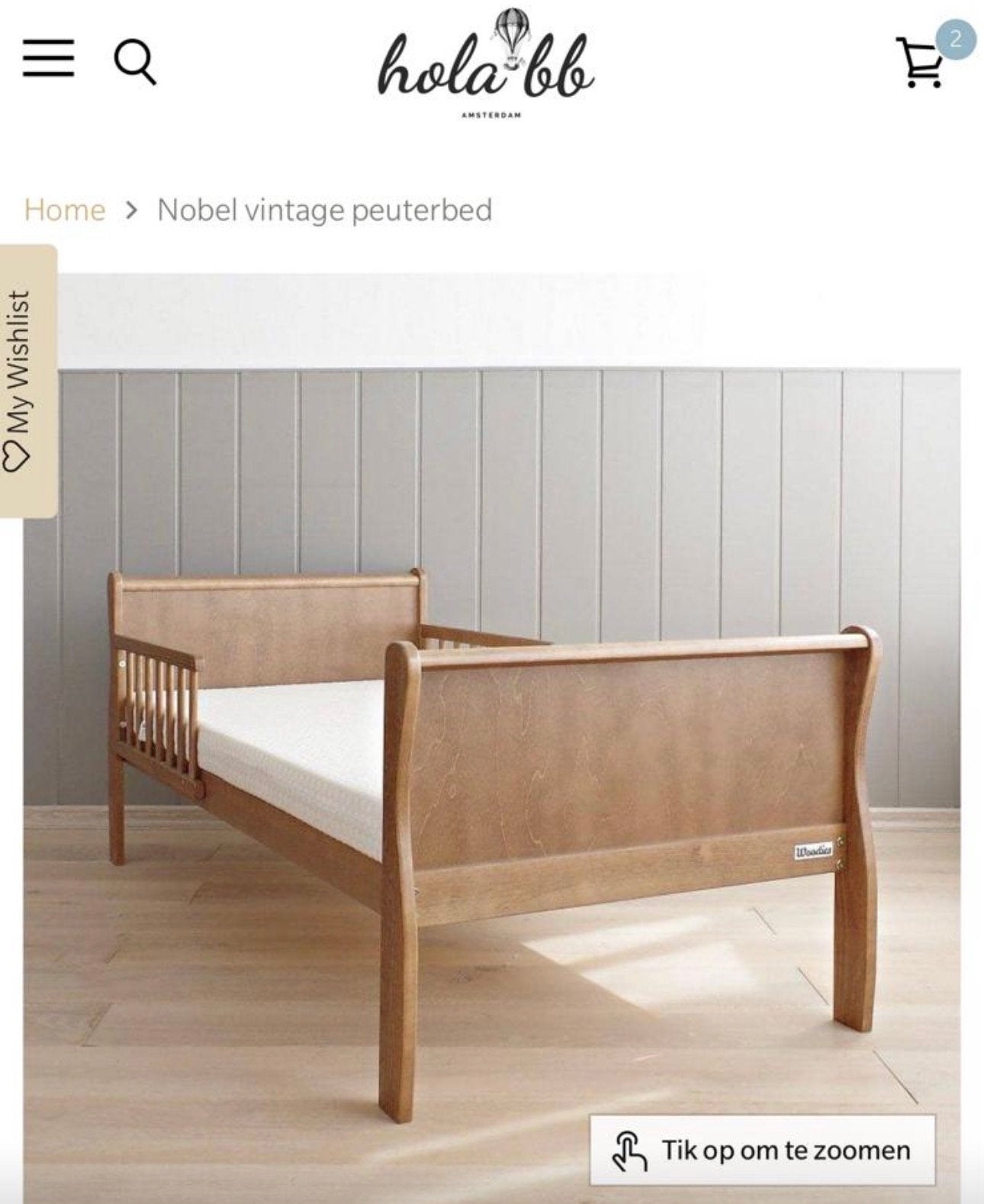 Woodies Noble Peuterbed - 70x140cm - Vintage, Kinderen en Baby's, Ophalen, Gebruikt, 140 tot 160 cm, 70 tot 85 cm