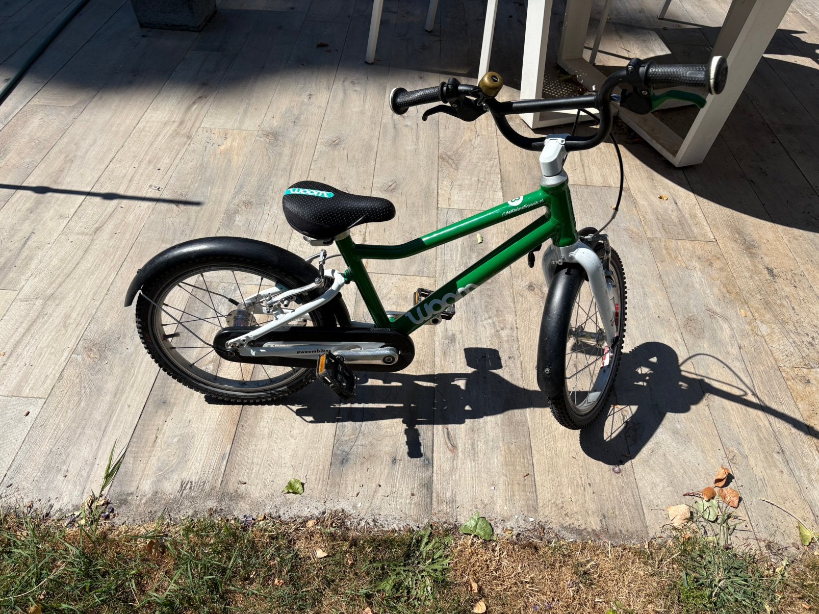 Woom 3 groen kinderfiets, Ophalen, Gebruikt, Velgrem, Minder dan 16 inch