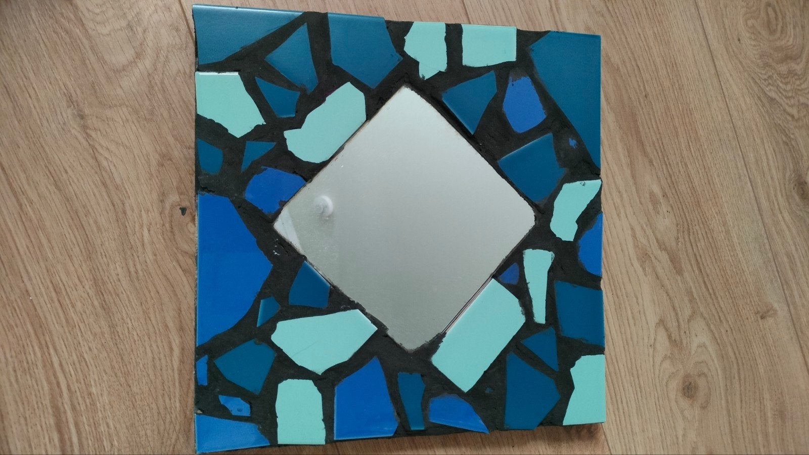mozaïek spiegel in blauwtinten, Ophalen, Minder dan 50 cm, Vierkant, Zo goed als nieuw