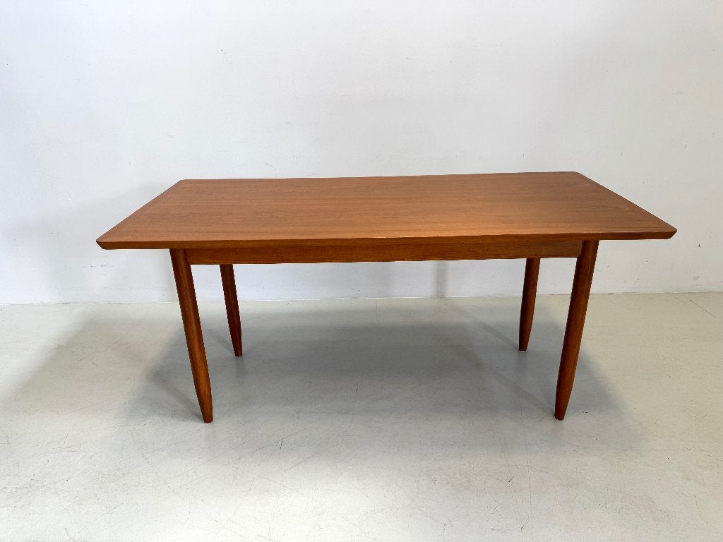 Vintage deense tafel, Ophalen, Teakhout, 200 cm of meer, 50 tot 100 cm