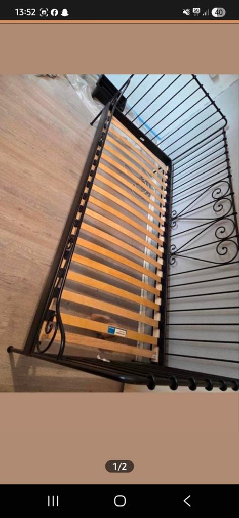 Ikea bedframe zwart incl lattebodem en matras, Ophalen, 90 cm, Eenpersoons, Zwart