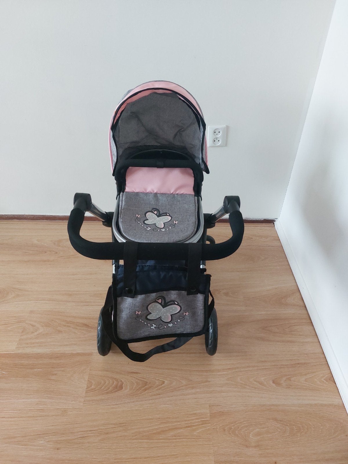 Poppenwagen/Combiwagen Roze/Grijs/Zwart, Ophalen