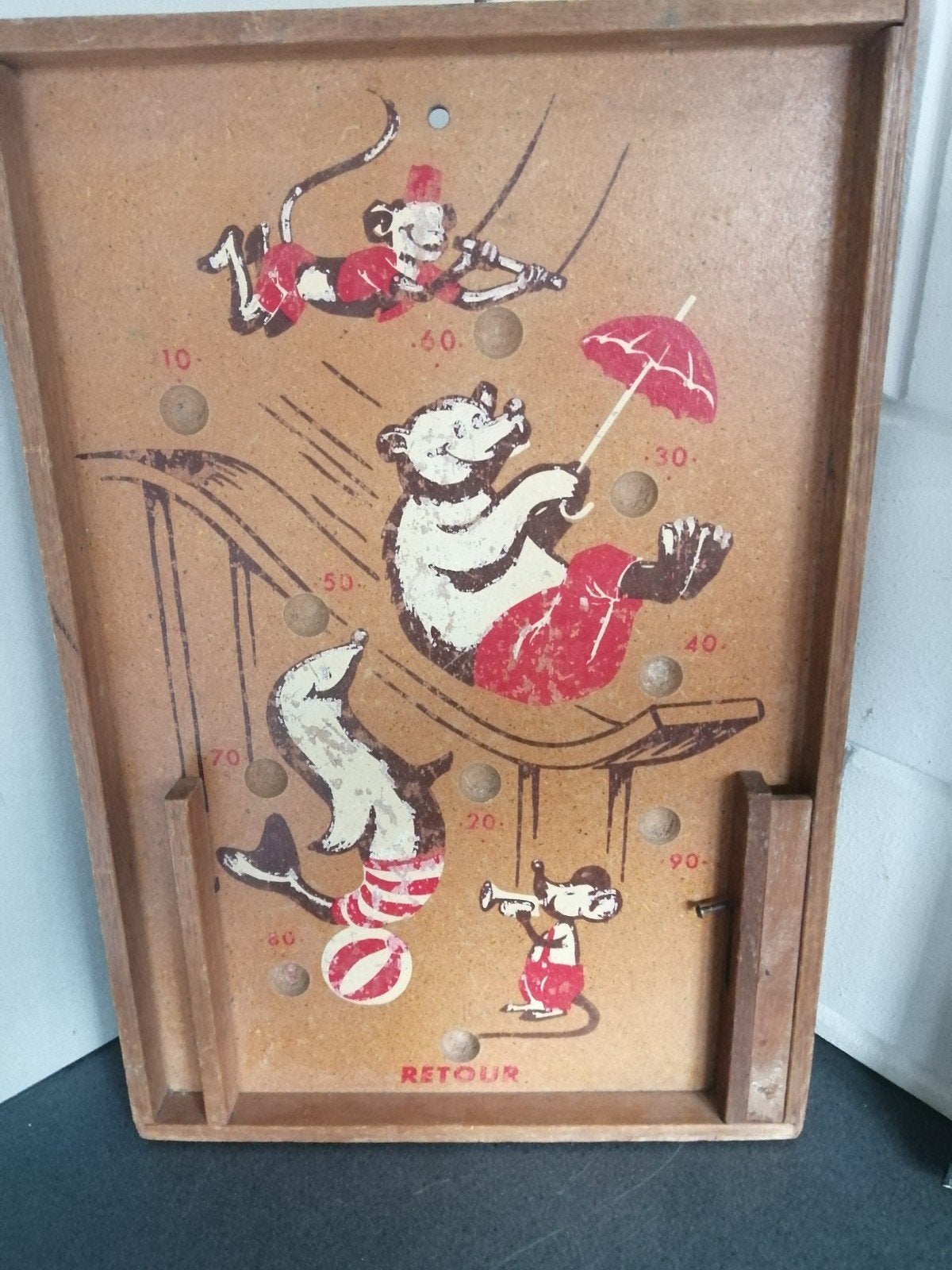 OUD JAREN 50 HOUTEN KNIKKER SPEL IN VINTAGE STAAT 60X40 CM
M, Antiek en Kunst, Ophalen of Verzenden