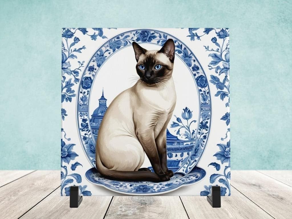 Siamees Delfts Blauw tegel incl houder, Ophalen of Verzenden, Nieuw