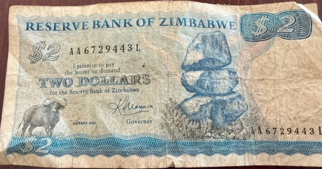 Bankbiljet 2 Zimbabwaanse dollar (1983), Ophalen of Verzenden, Zimbabwe, Los biljet