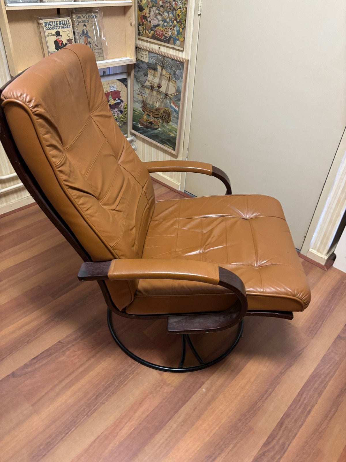 Vintage Leren Fauteuil - Comfortabele Bruine Relaxstoel, Huis en Inrichting, Fauteuils, Ophalen, Gebruikt, Leer, 75 tot 100 cm