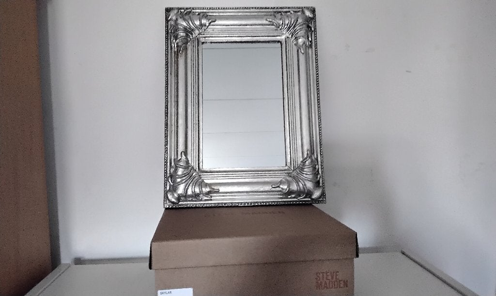 Vintage Barok Spiegel Zilveren Hout & Gips 34x44cm, Ophalen, Minder dan 50 cm, Gebruikt, Minder dan 100 cm