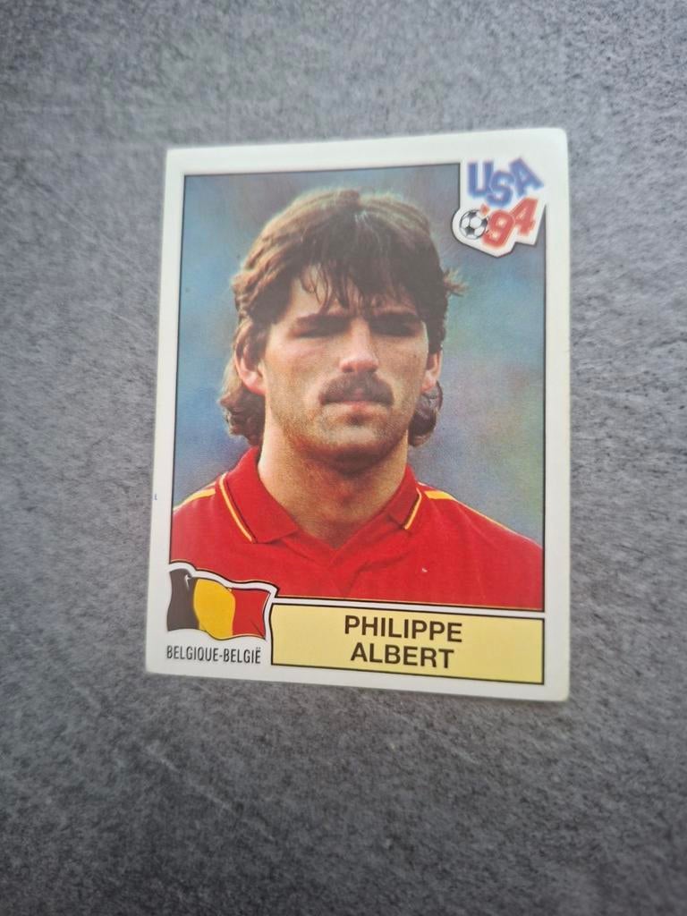 Panini sticker WK 94 USA. Speler Philippe Albert België., Verzenden, Zo goed als nieuw, Sticker