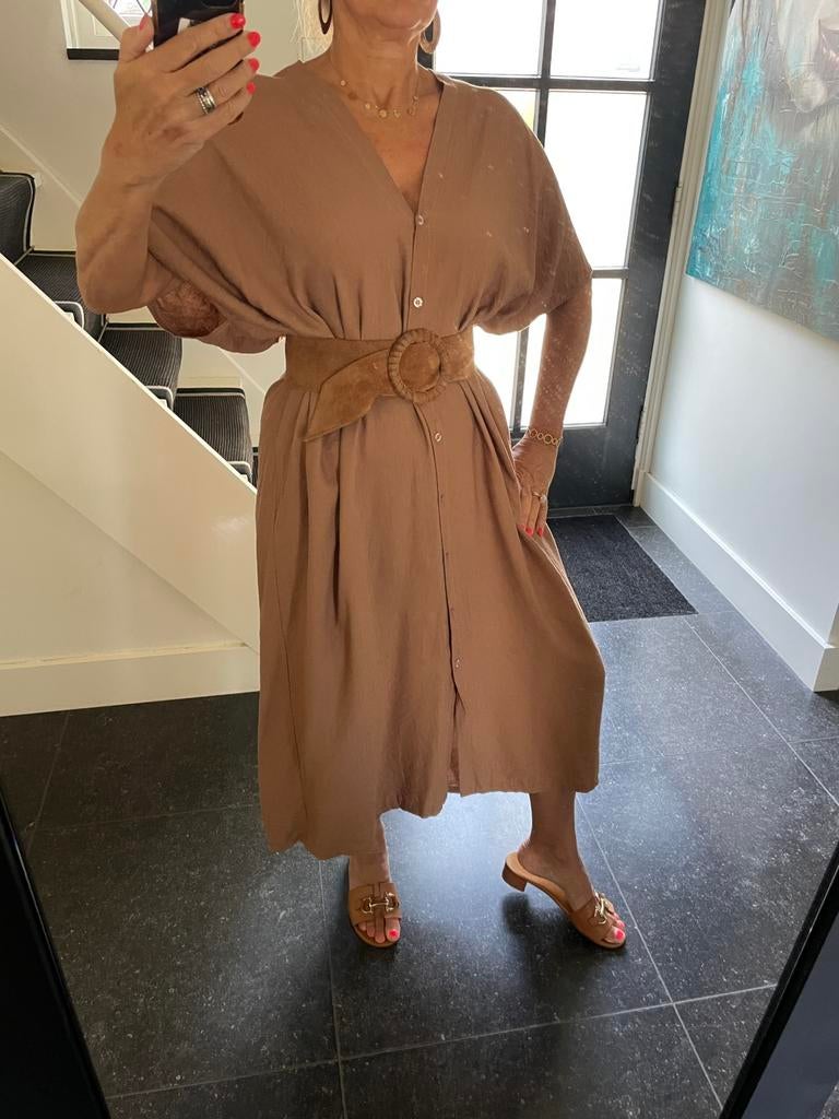 Xuna, Italiaans Label, geweldig leuk viscose jurkje, onesize, Maat 38/40 (M), Bruin, Nieuw, Ophalen of Verzenden