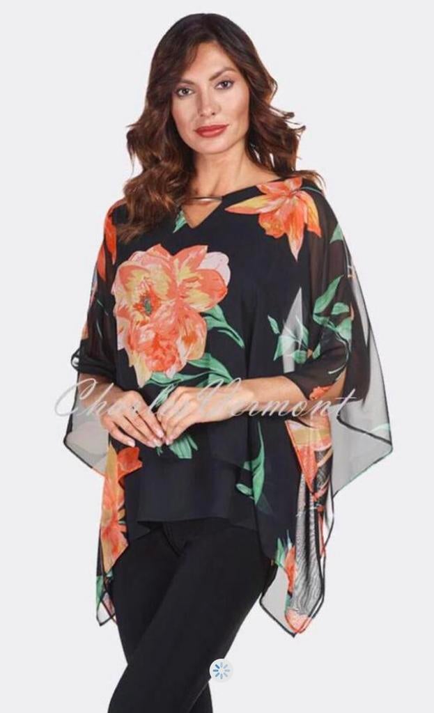 Frank Lyman luxe blouse prachtige print op zwart chiffon 40, Verzenden, Zo goed als nieuw, Maat 38/40 (M), Overige kleuren