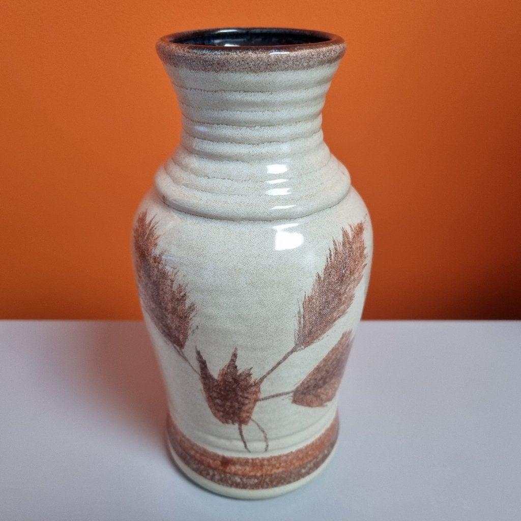 retro vintage keramiek vaas Bay West Germany 70s, Met patroon/structuur, Beige, Ophalen of Verzenden, Zo goed als nieuw