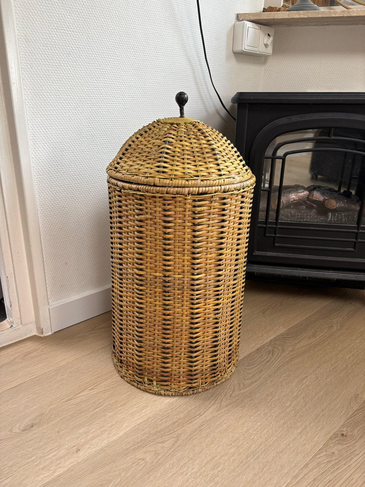 Vintage rieten mand met deksel, Ophalen of Verzenden