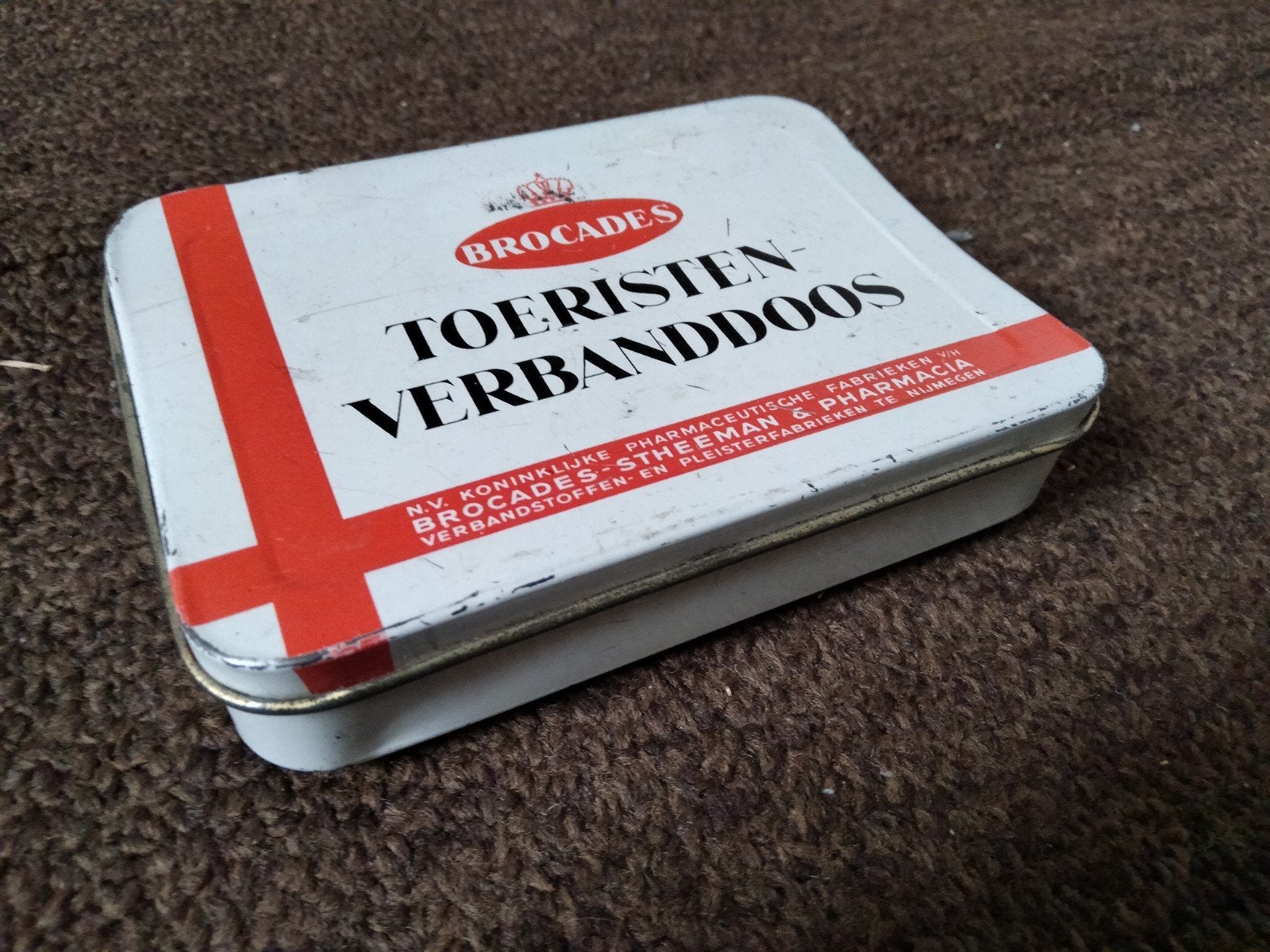 Vintage Brocades Toeristen-Verbanddoos EHBO-blik, Ophalen of Verzenden, Gebruikt