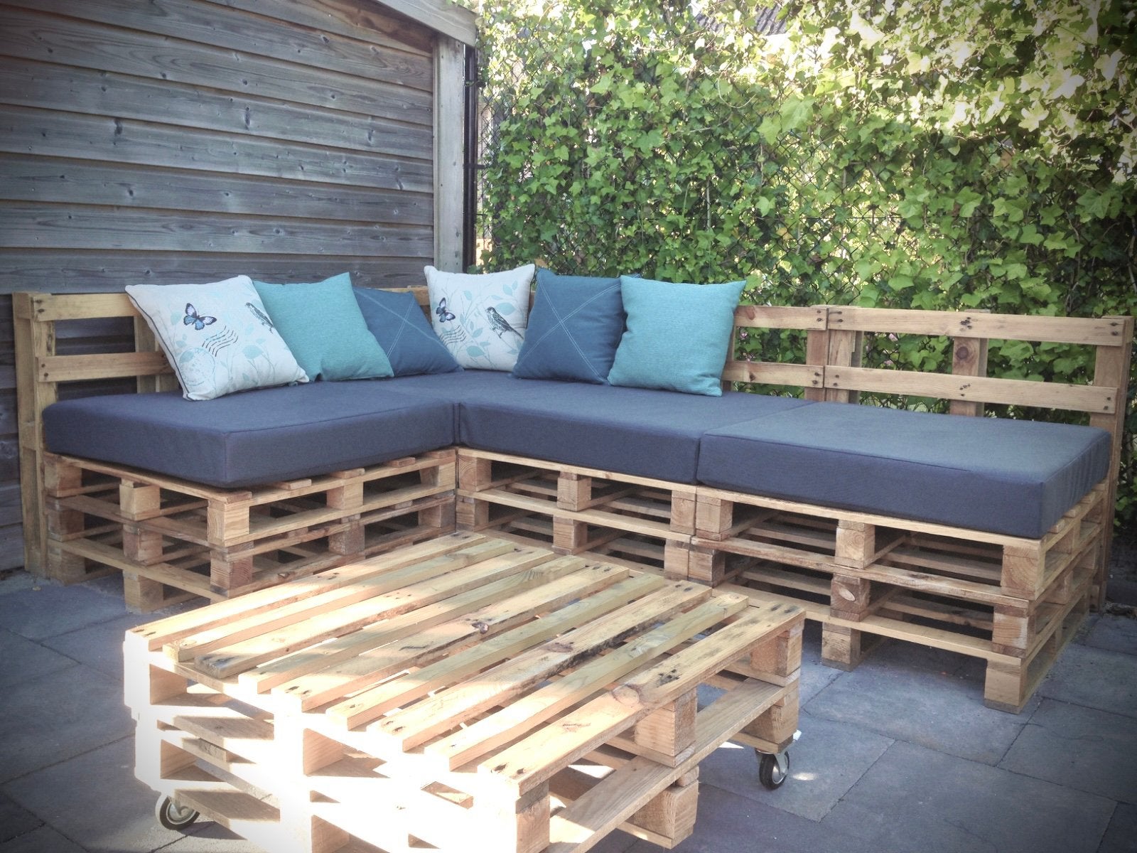 4 Loungekussens 80x80x12 cm voor pallets - Zeer goede staat, Tuin en Terras, Tuinsets en Loungesets, Gebruikt, Loungeset, 4 zitplaatsen
