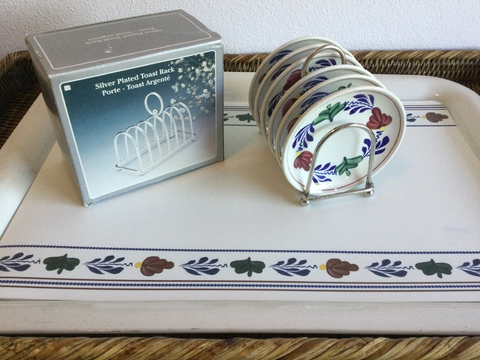 Boerenbont Boch België (Petit Four schotels in houder), Huis en Inrichting, Keuken | Servies, Ophalen of Verzenden, Zo goed als nieuw