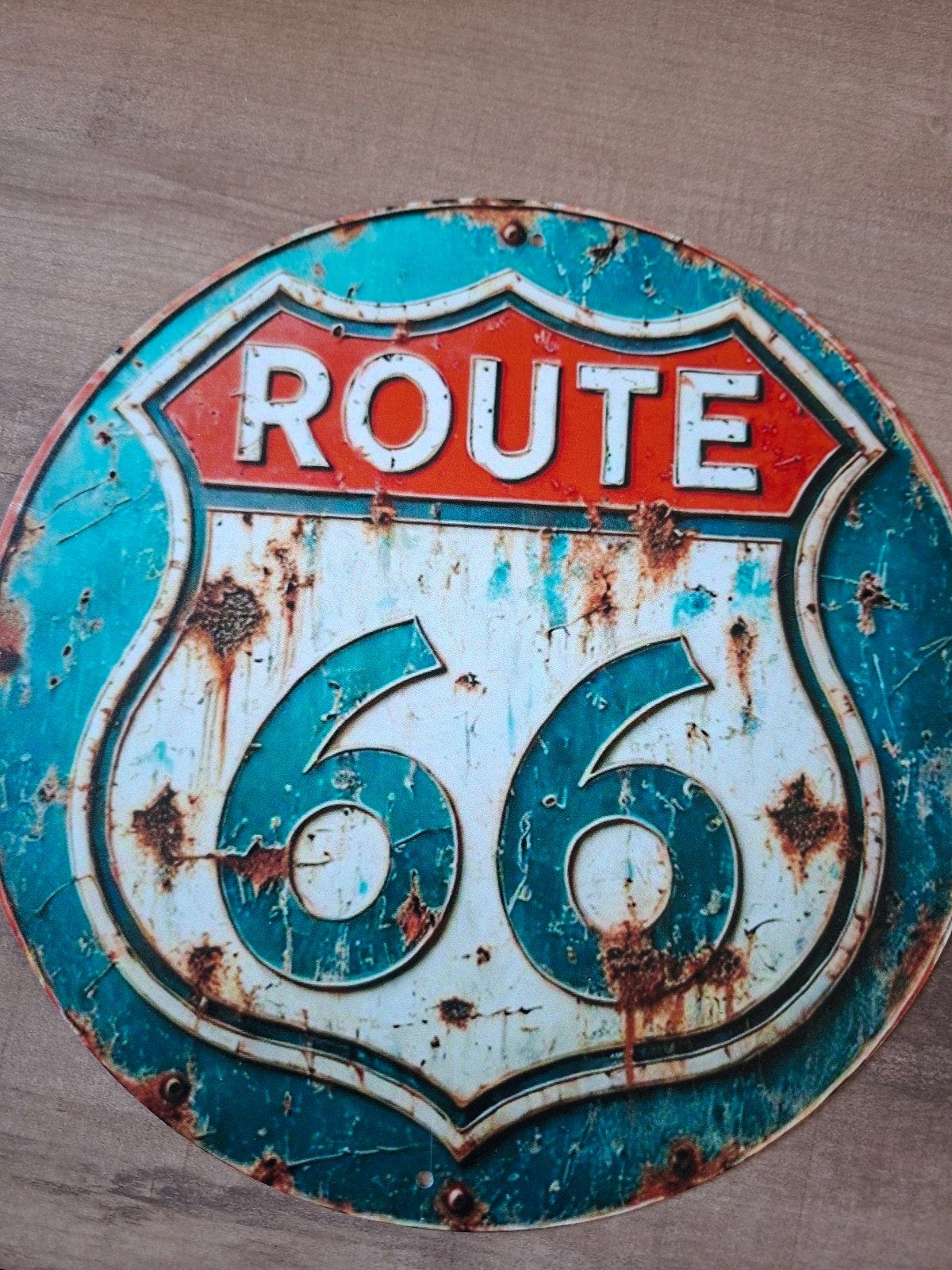 Metalen Route 66 Bord - Vintage Look - 20 cm, Vintage, Gebruikt, Meerkleurig, Ophalen of Verzenden