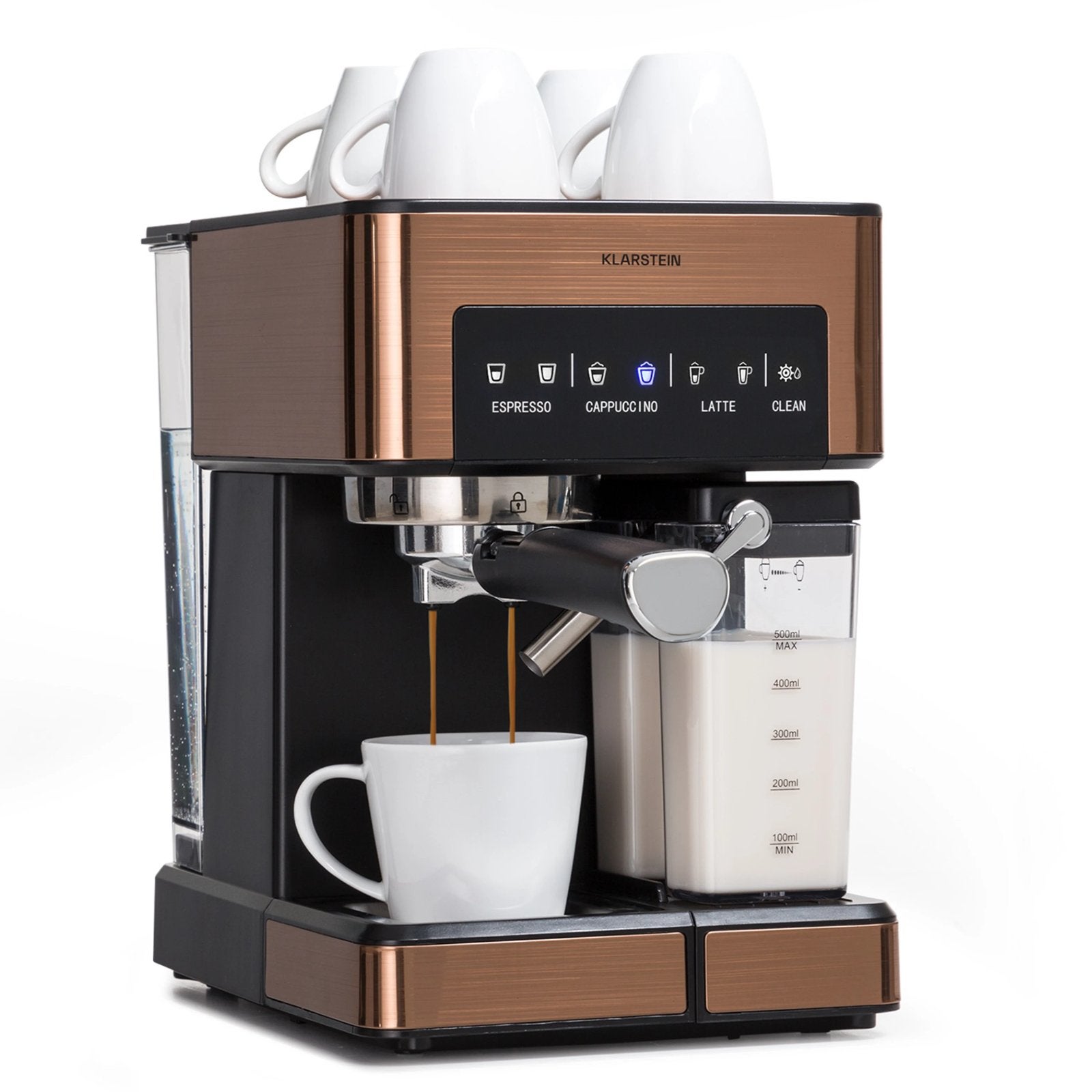Klarstein Arabica 1350W 20bar Espresso Apparaat – Koper, 10 kopjes of meer, Gemalen koffie, Ophalen of Verzenden, Zo goed als nieuw