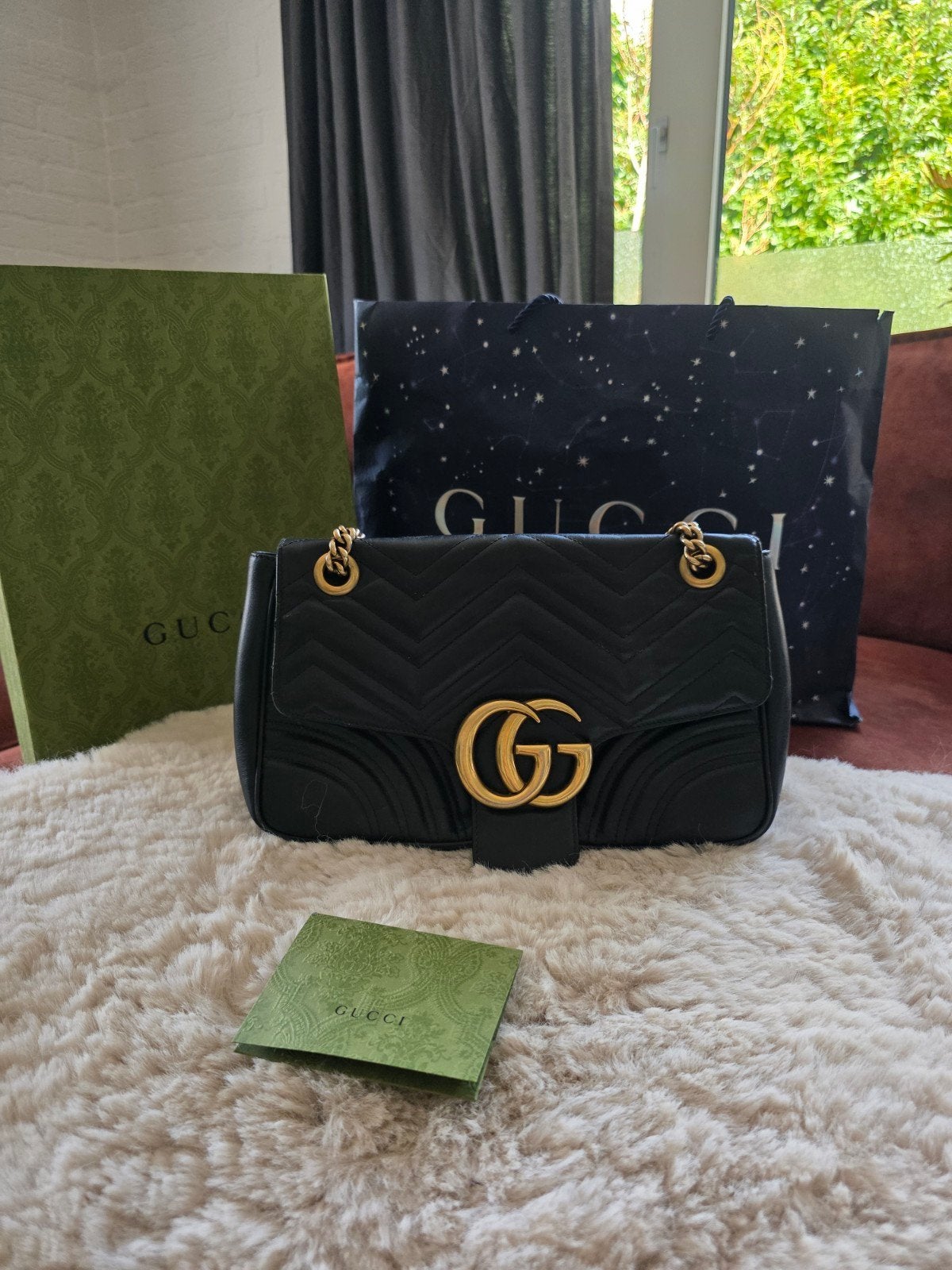 Gucci GG Marmont Matelassé Medium, Sieraden, Tassen en Uiterlijk, Ophalen of Verzenden, Zo goed als nieuw, Zwart, Schoudertasje