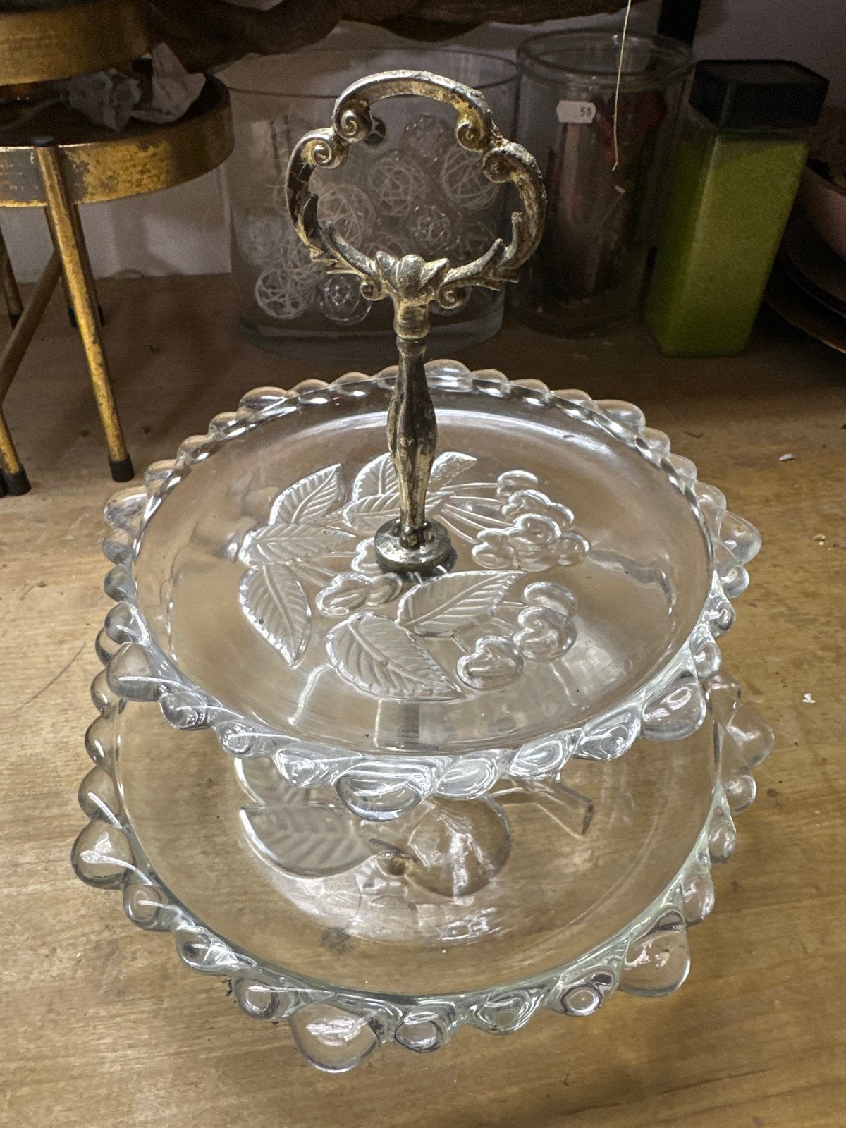 Vintage Glazen Etagere met appels en Kersenmotief, Antiek en Kunst, Ophalen of Verzenden