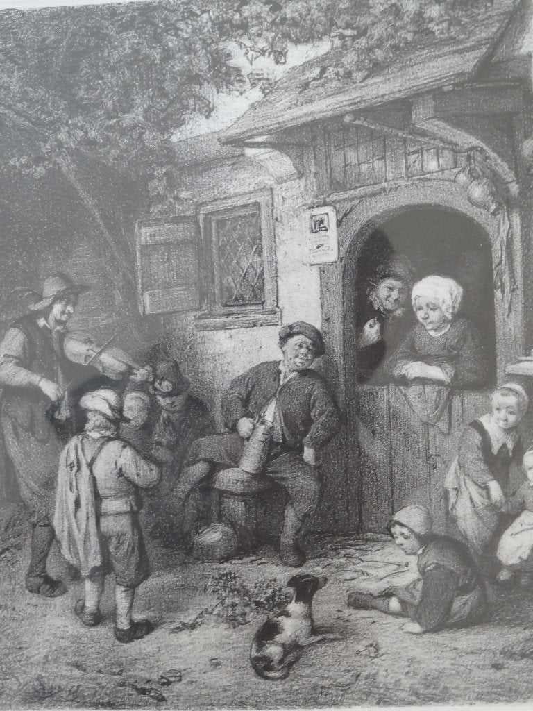 Steendruk Blinde vioolspeler bij huisje, Isaac van Ostade, Dagelijks leven, Verzenden, Ingelijst, 1600 - 1699