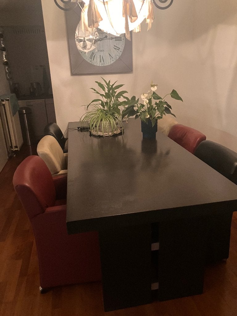 4 Leren Eetkamerstoelen met Wieltjes (+ 1 Gratis Zwarte), Huis en Inrichting, Ophalen, Gebruikt, Overige kleuren, Leer