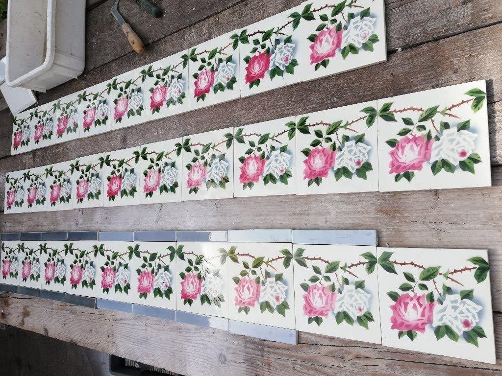 29 stuks art nouveau tegels met prachtige rozenrand, Ophalen