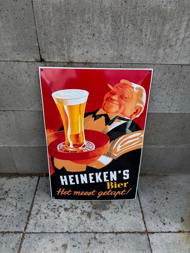 Vintage Heineken's Bier Emaille Reclamebord, Verzamelen, Ophalen of Verzenden, Zo goed als nieuw, Reclamebord, Plaat of Schild