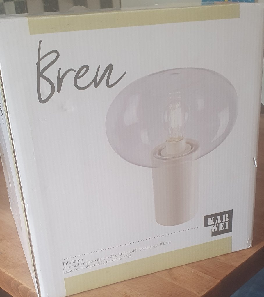 Tafellamp Bren nieuw in doos, Beige, Ophalen, Glas