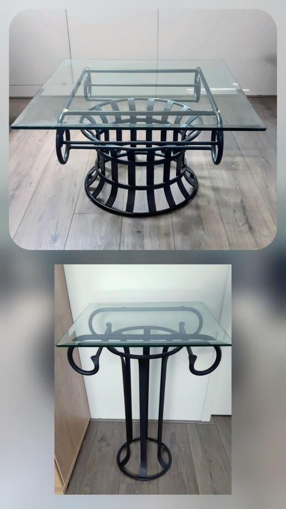 Zwarte gietijzeren salontafel en bijzet / planten tafel, Huis en Inrichting, Woonaccessoires | Etagères, Ophalen, Gebruikt