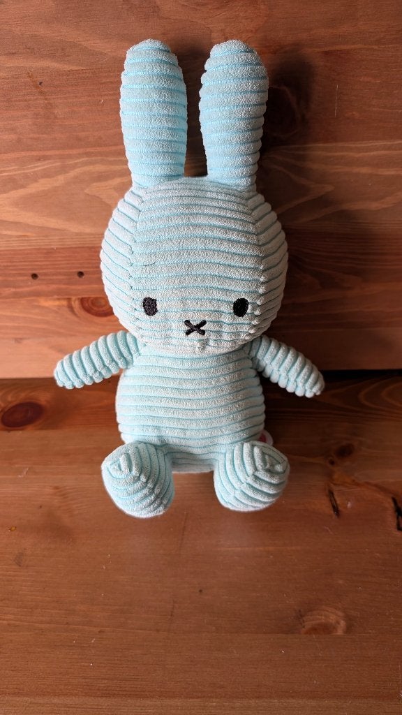 Nijntje pluche knuffel lichtblauwe ribstof 26 cm, Overige merken, Konijn, Nijntje, Ophalen of Verzenden