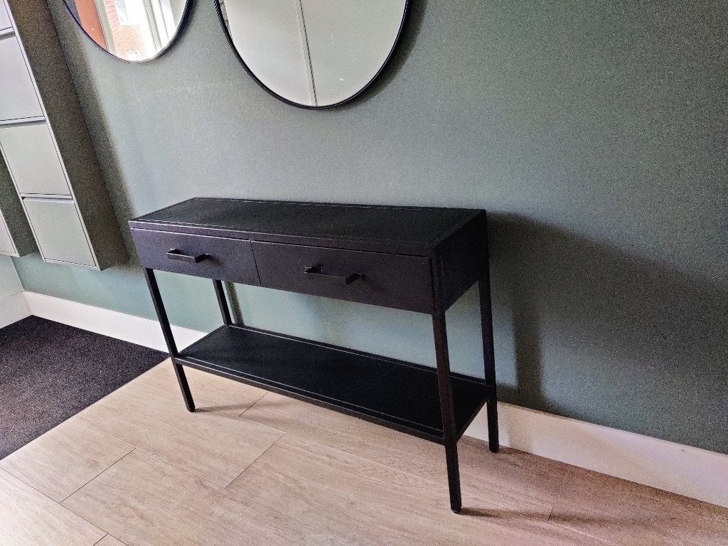 Zwarte metalen sidetable "Luke" van De Bommel met 2 lades, Ophalen, Gebruikt, 100 tot 150 cm, Minder dan 100 cm