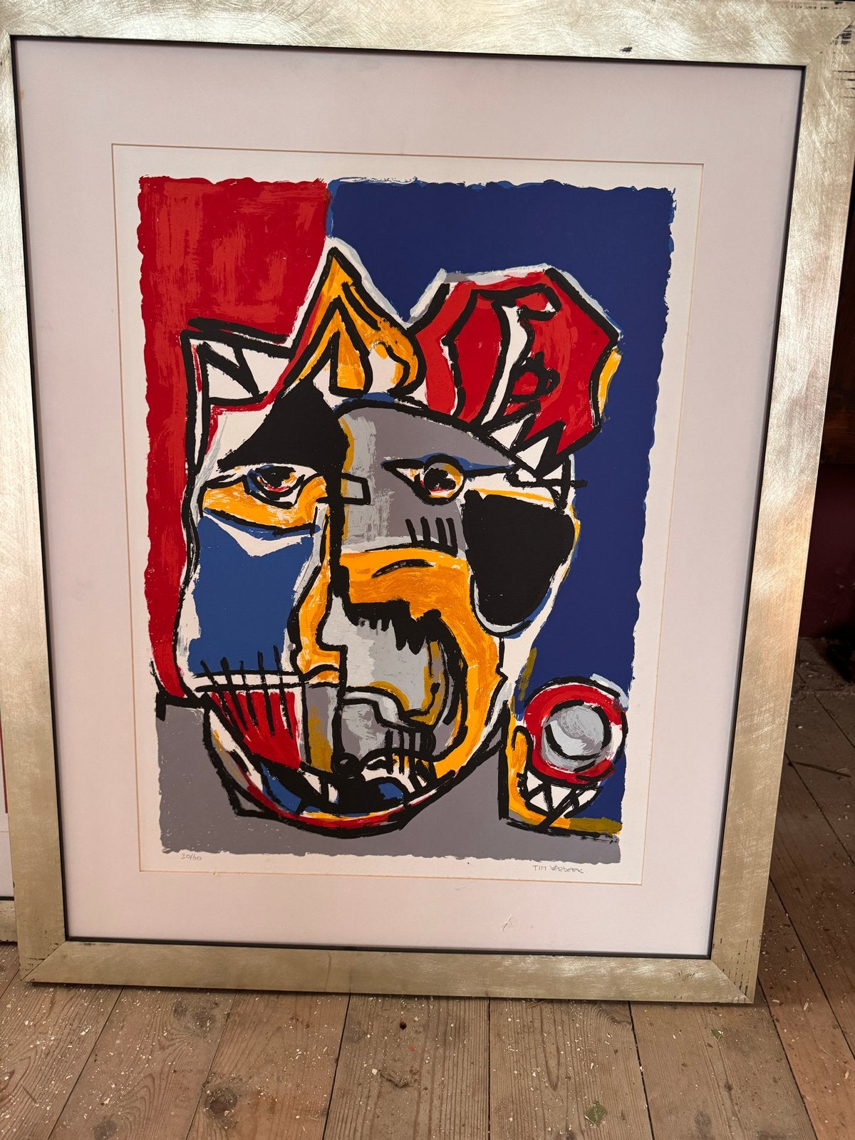 4 gesigneerde zeefdrukken van Tim Verbeek en Maartje Wijnga, Ophalen, Figuren, Papier/karton, Achter glas