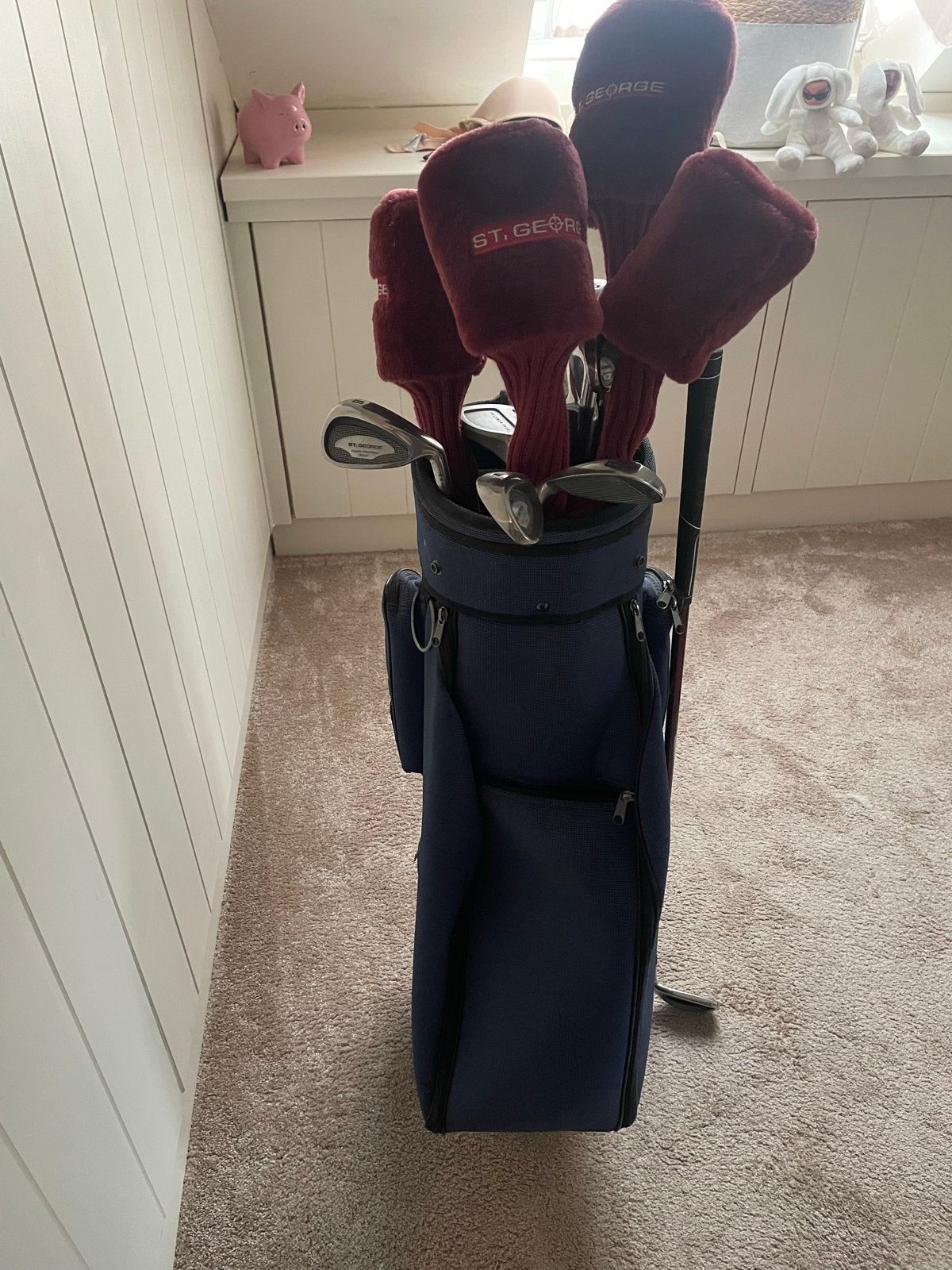Dames golfset Bordeaux rood met blauwe tas - Prima set, Ophalen, Gebruikt, Set, Overige merken
