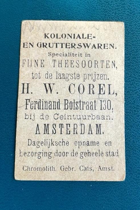 Antiek reclame kaartje H.W.Corel A’dam grutterswaren 1920, Verzamelen, Ophalen of Verzenden, Gebruikt, Overige typen