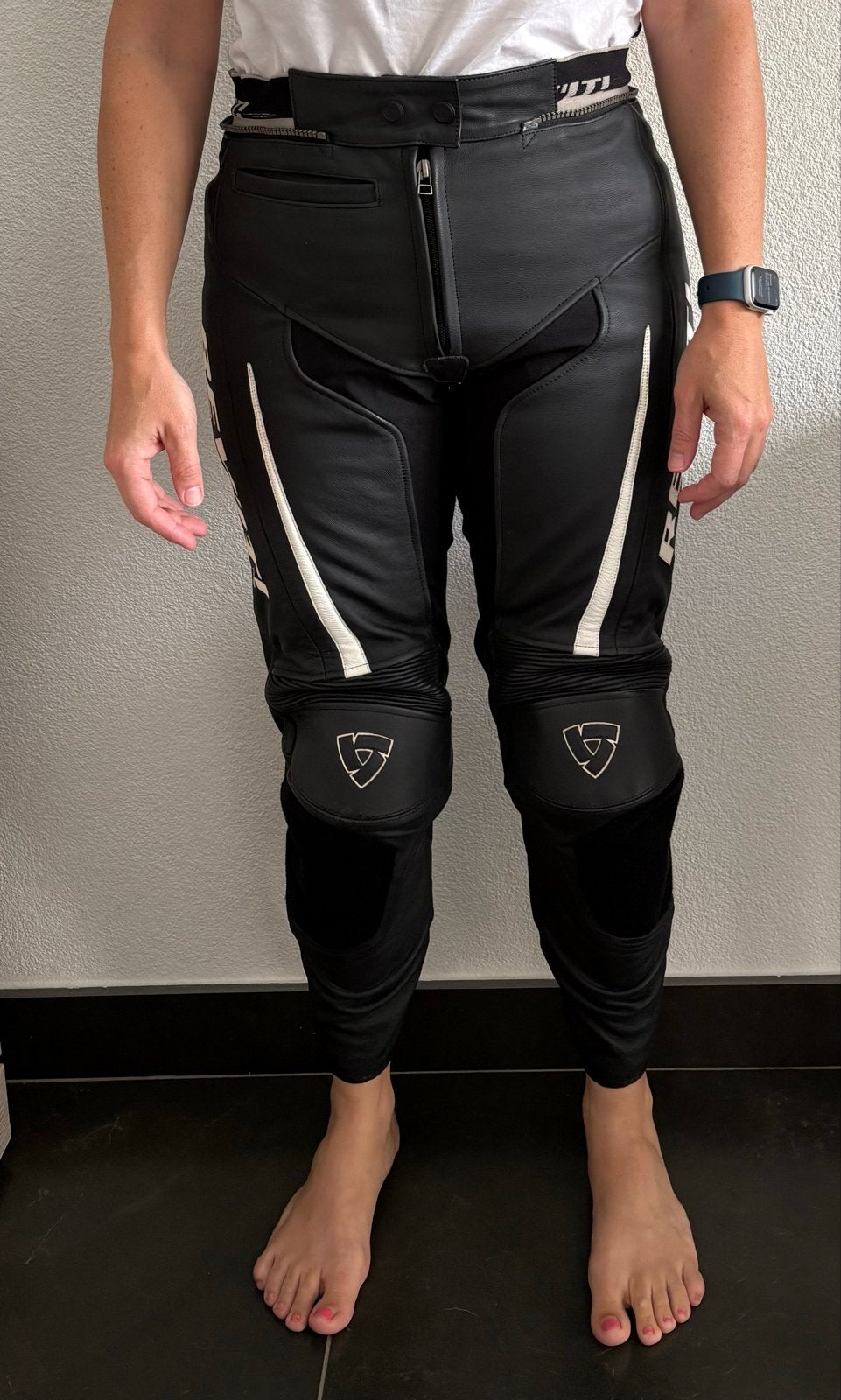 REV'IT! Dames Leren Motorbroek Maat 40 - Zwart/Wit, Ophalen of Verzenden, Tweedehands, Dames, Broek | leer