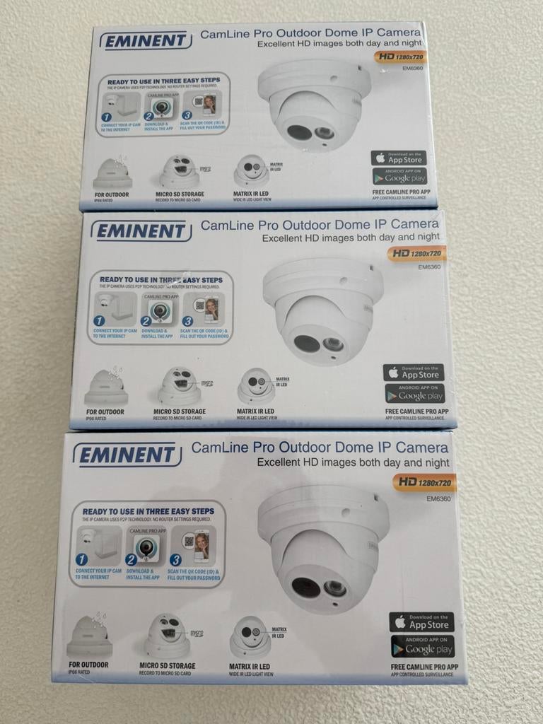 Set van 3 Eminent EM6360 CamLine Pro Outdoor Dome IP Camera, Ophalen of Verzenden, Nieuw