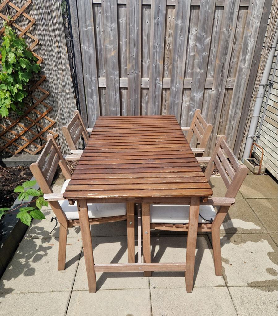 Tuinset | tafel + 4 leunstoelen | IKEA ASKHOLMEN, Ophalen, 4 zitplaatsen, Gebruikt, Tuinset