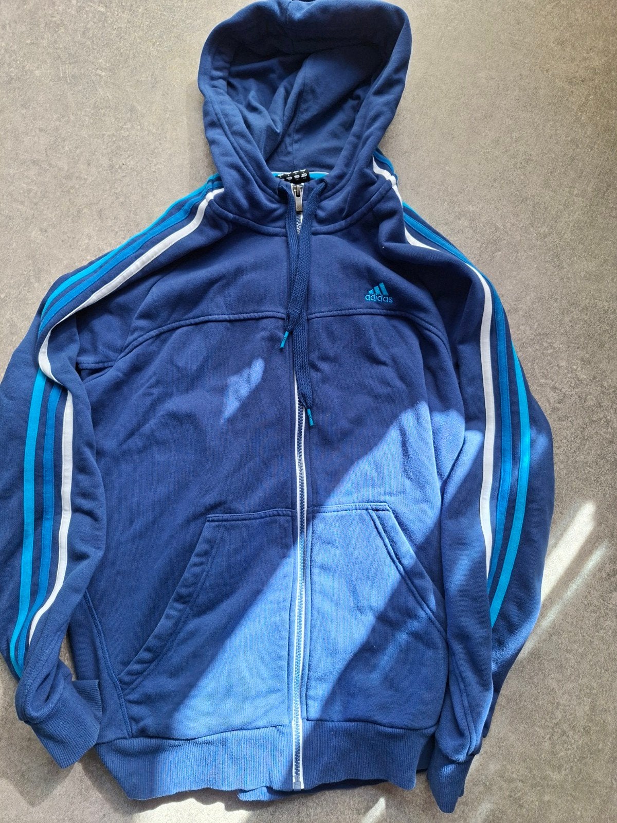Adidas Hoodie met rits en strepen - Blauw, Verzenden, Gedragen, Adidas