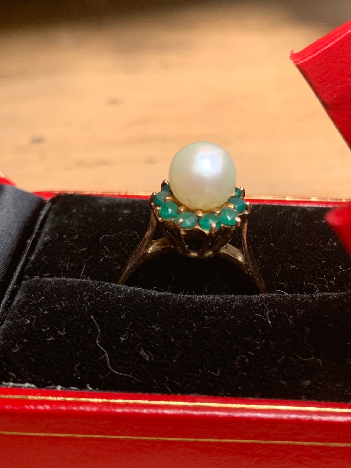gouden ring smaragd parel, Ophalen of Verzenden, Zo goed als nieuw, 17 tot 18, Dame