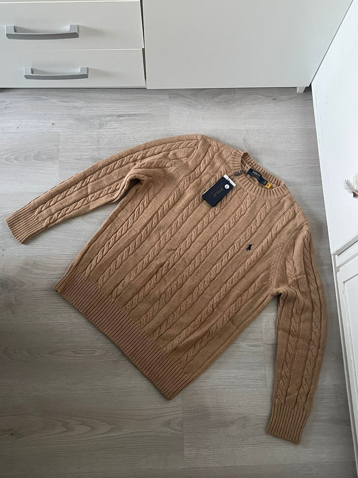 Ralph Lauren Kabeltrui - Bruin/Beige - L, Ophalen of Verzenden, Nieuw, Maat 52/54 (L), Beige