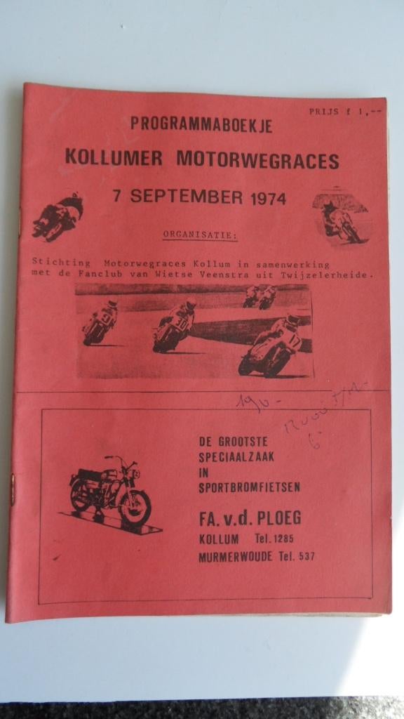 Kollumer motorwegrace 1974 programmaboekje, Verzenden, Gebruikt, Motoren
